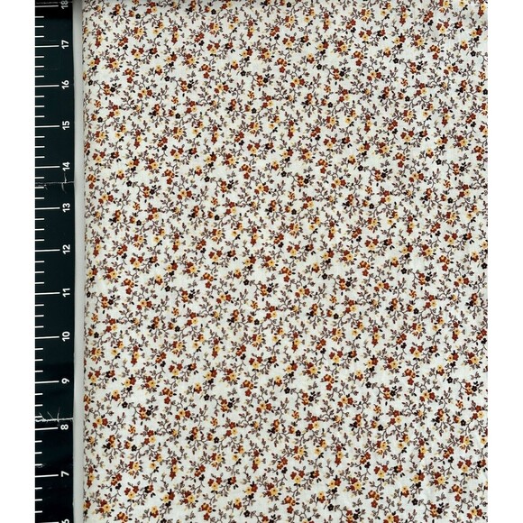 Vtg Fall Calico Fabric Rust Yellow Cream Brown Cotton by Cranston 1yd 12" x 43" - Picture 2 of 3